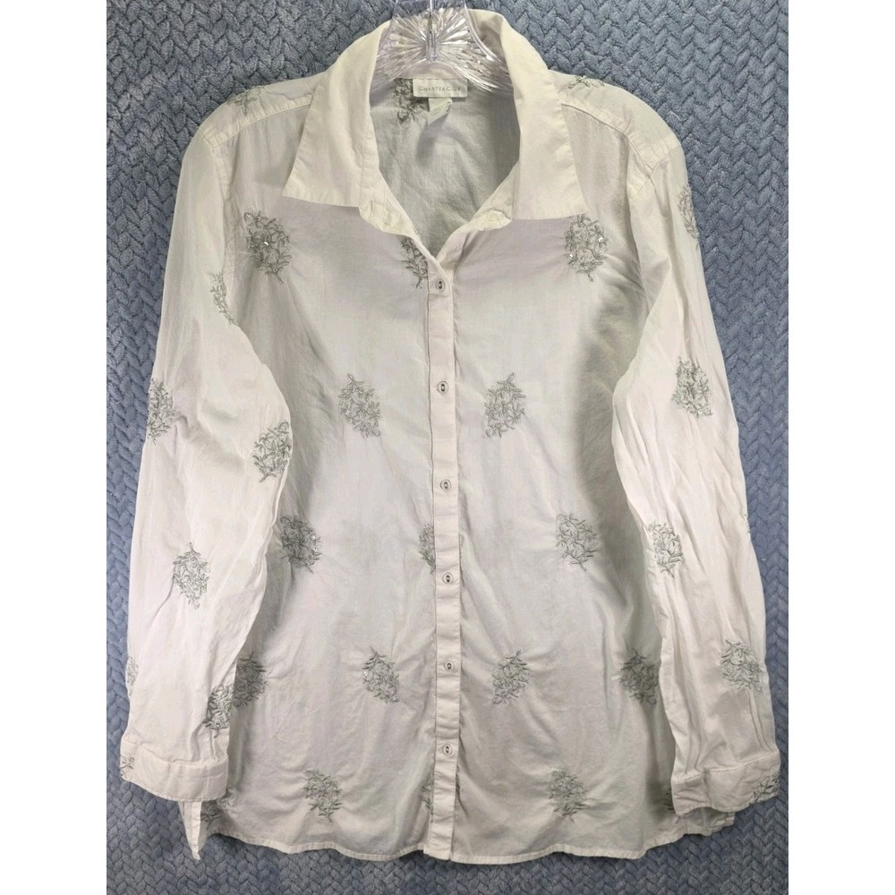 NWT Charter Club Ceylon Shirt Women's Size XL Embroidered Bright White Cabincor